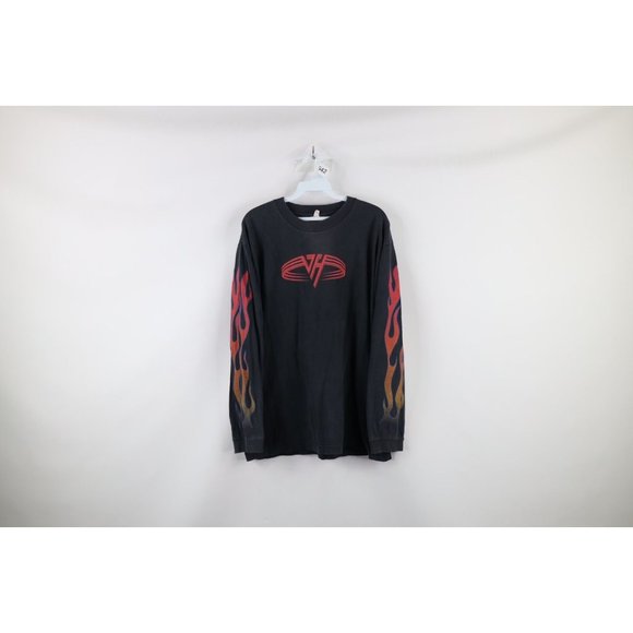 Vintage 90s Large Thrashed Fire Flames Van Halen 3 1998 Band Tour T-Shirt USA